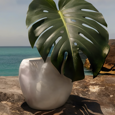 Oceana Wide Vase, Large, White Swirl