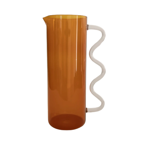 Wave Pitcher, Amber/Clear