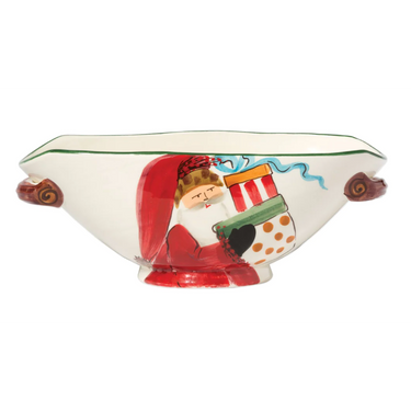 Old St. Nick Handled Oval Bowl with Presents