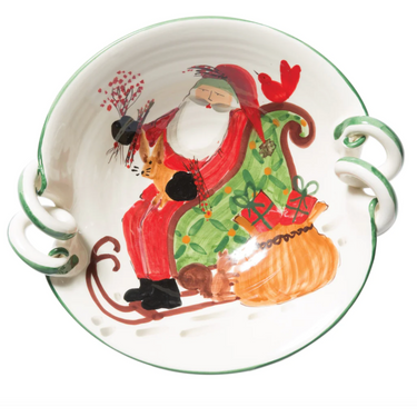 Old St. Nick Scallop Handled Bowl With Sleigh