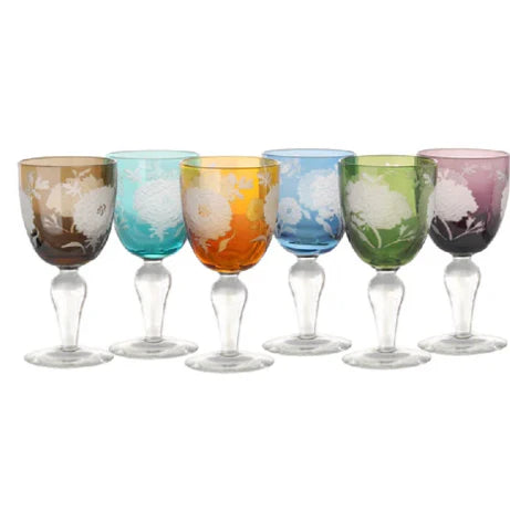 Multicolor Peony Wine Glasses, Set of 6