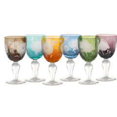 Multicolor Peony Wine Glasses, Set of 6