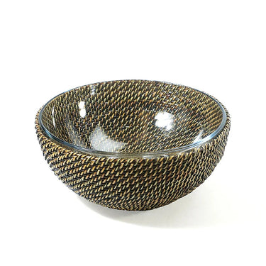 Round Basket with Glass Serving Bowl, 2 QT, 9" diam.