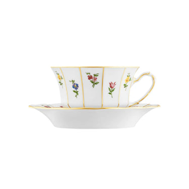 Grecque Fleurs Tea Cup & Saucer