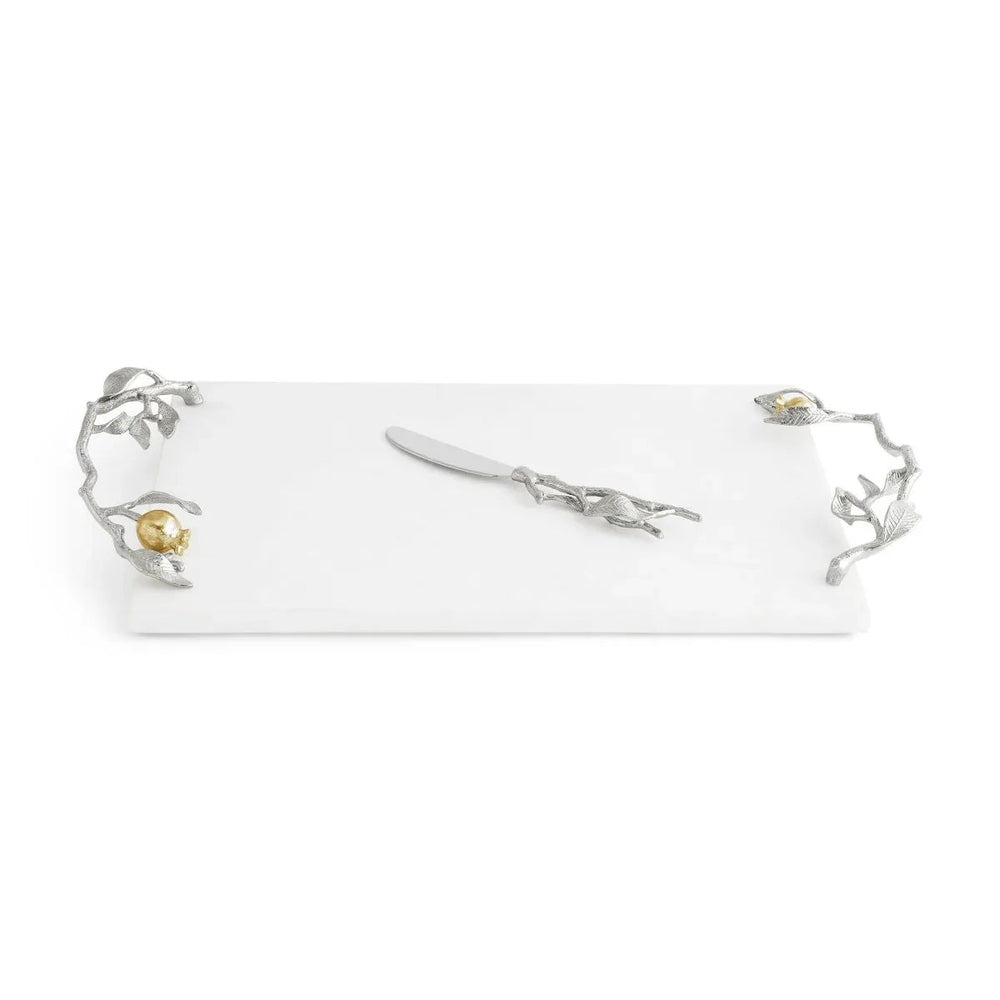 Pomegranate Cheese Board & Spreader, Silver & Gold