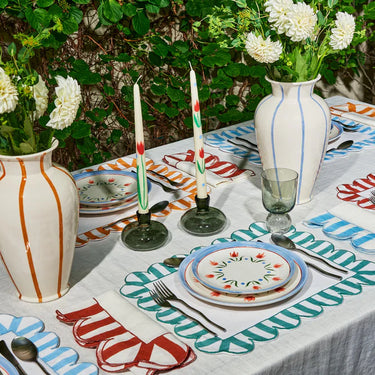 Jardin Embroidered Linen Scalloped Stripe Double-Sided Placemats, Set of 4