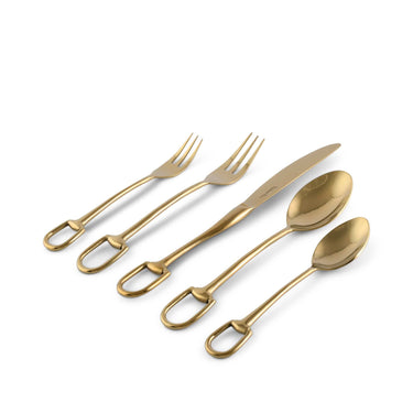 Stirrup Five Piece Flatware Set, Stainless Steel Shiny Gold