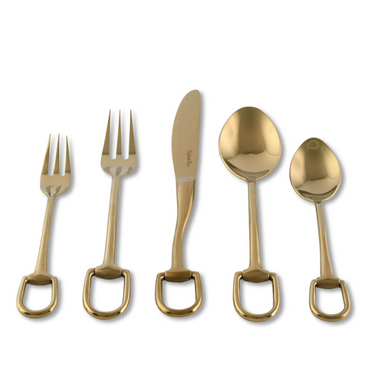 Stirrup Five Piece Flatware Set, Stainless Steel Shiny Gold