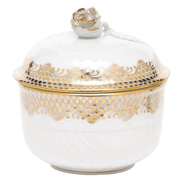 Fish Scale Covered Sugar Bowl with Rose