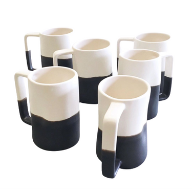 Matte Black & White Tall Mug, Set of 6