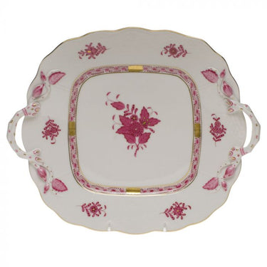 Chinese Bouquet Square Cake Plate w/ Handles