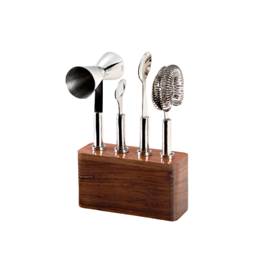 Cosmo Bar Set with Wood Base, 4 Piece Set