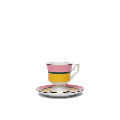 Rainbow set of 2 espresso cups and saucers in pink - La Double J