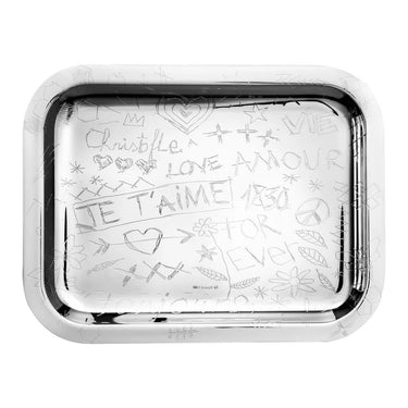 Graffiti Silver-Plated Rectangular Tray, Medium