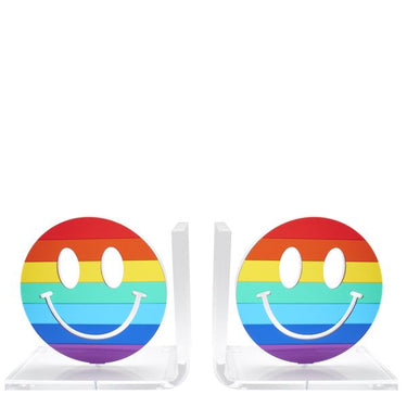 Mirrored Rainbow Smiley Face Bookends