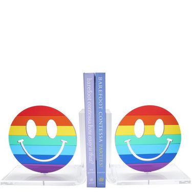 Mirrored Rainbow Smiley Face Bookends