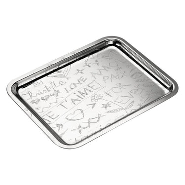 Graffiti Silver-Plated Rectangular Tray, Small