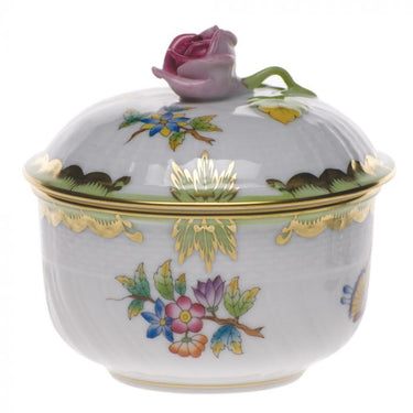 Queen Victoria Green Sugar Bowl w/ Pink Rose