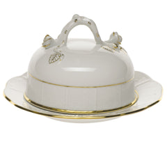 Golden Edge Covered Butter Dish with Branch