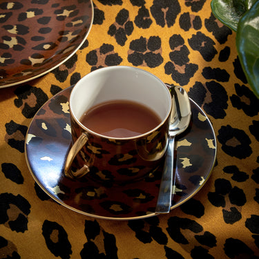 Leopard Tea Cup & Saucer, Set of 2