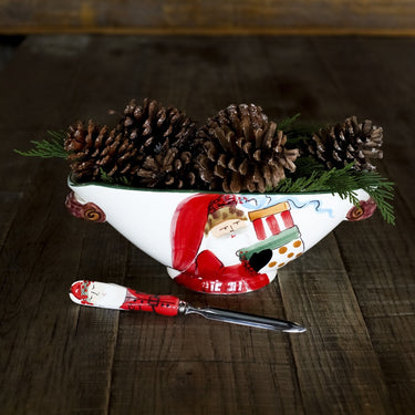 Old St. Nick Handled Oval Bowl with Presents